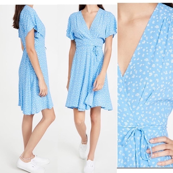 Rolla's Fleur Little Daisy Blue White Floral Mini Short Sleeve Wrap Dress Small - Picture 1 of 16